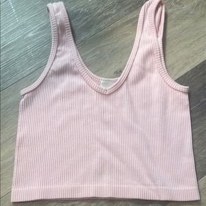 Pink Ribbed Sleeveless Crop Tank Top